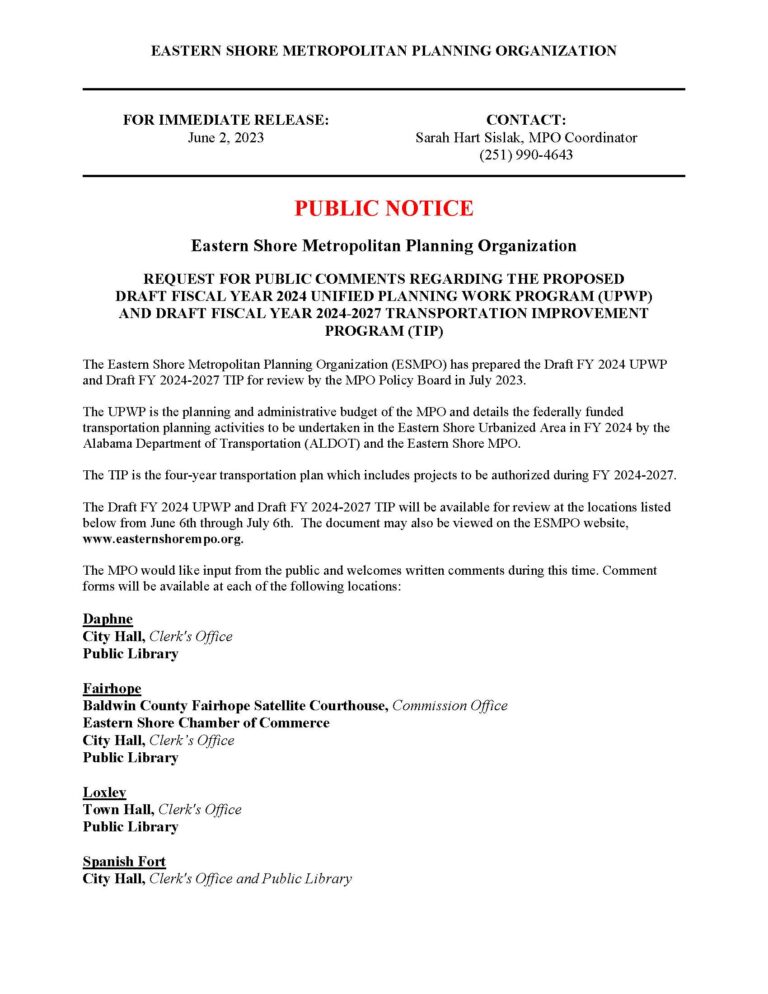 Public Notice Draft FY 24 UPWP & Draft FY2427 TIP